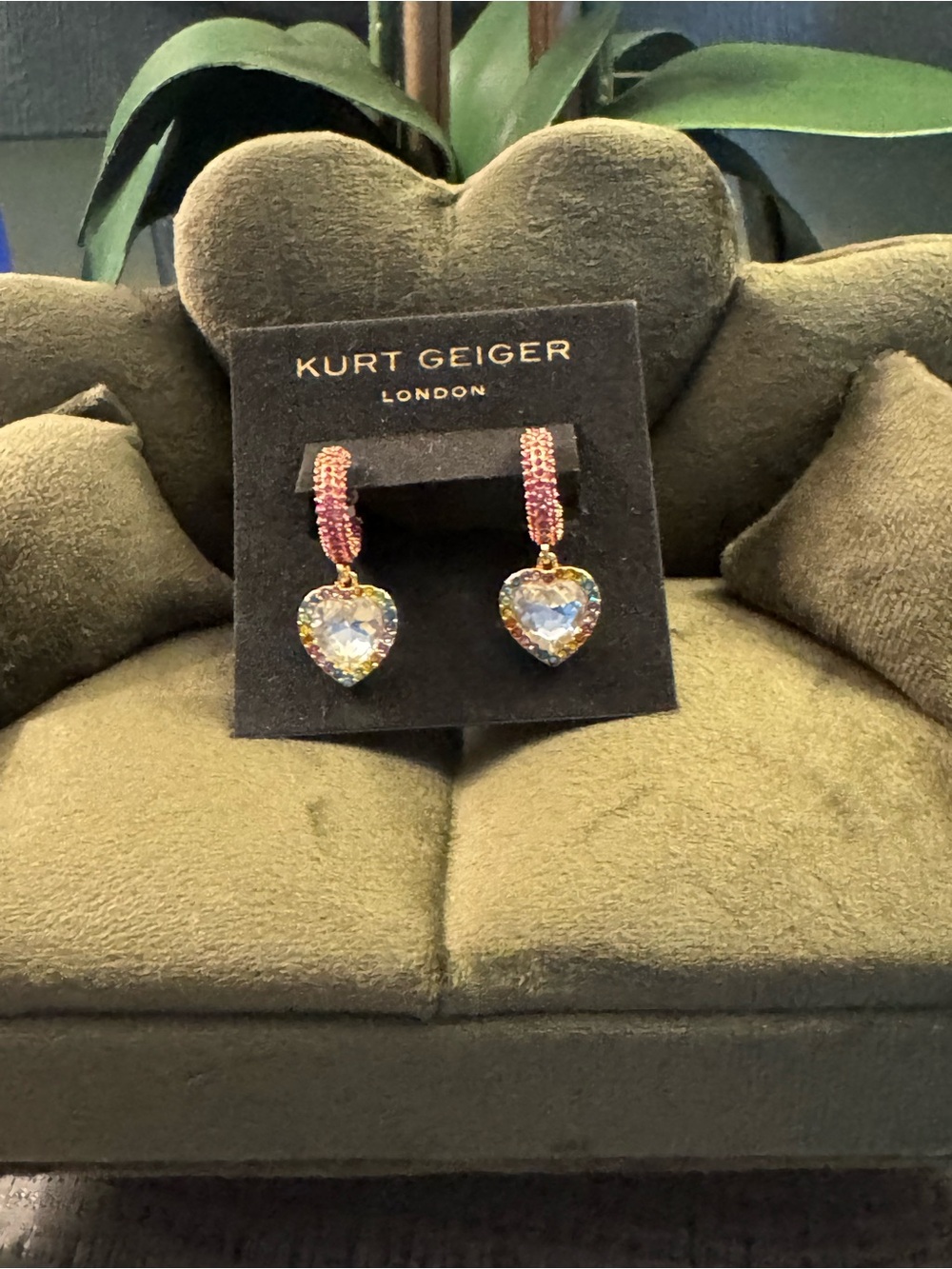 Kurt Geiger $78 Pink Crystal Heart Drop Earrings
